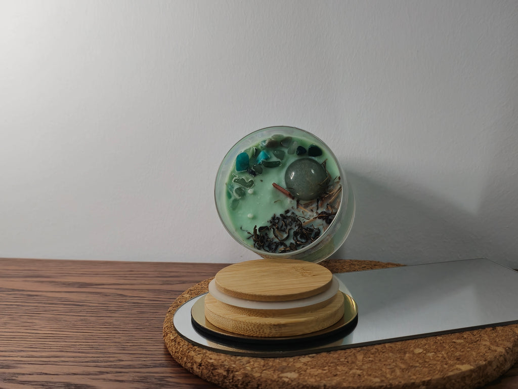 Top View of decorated and scented candle