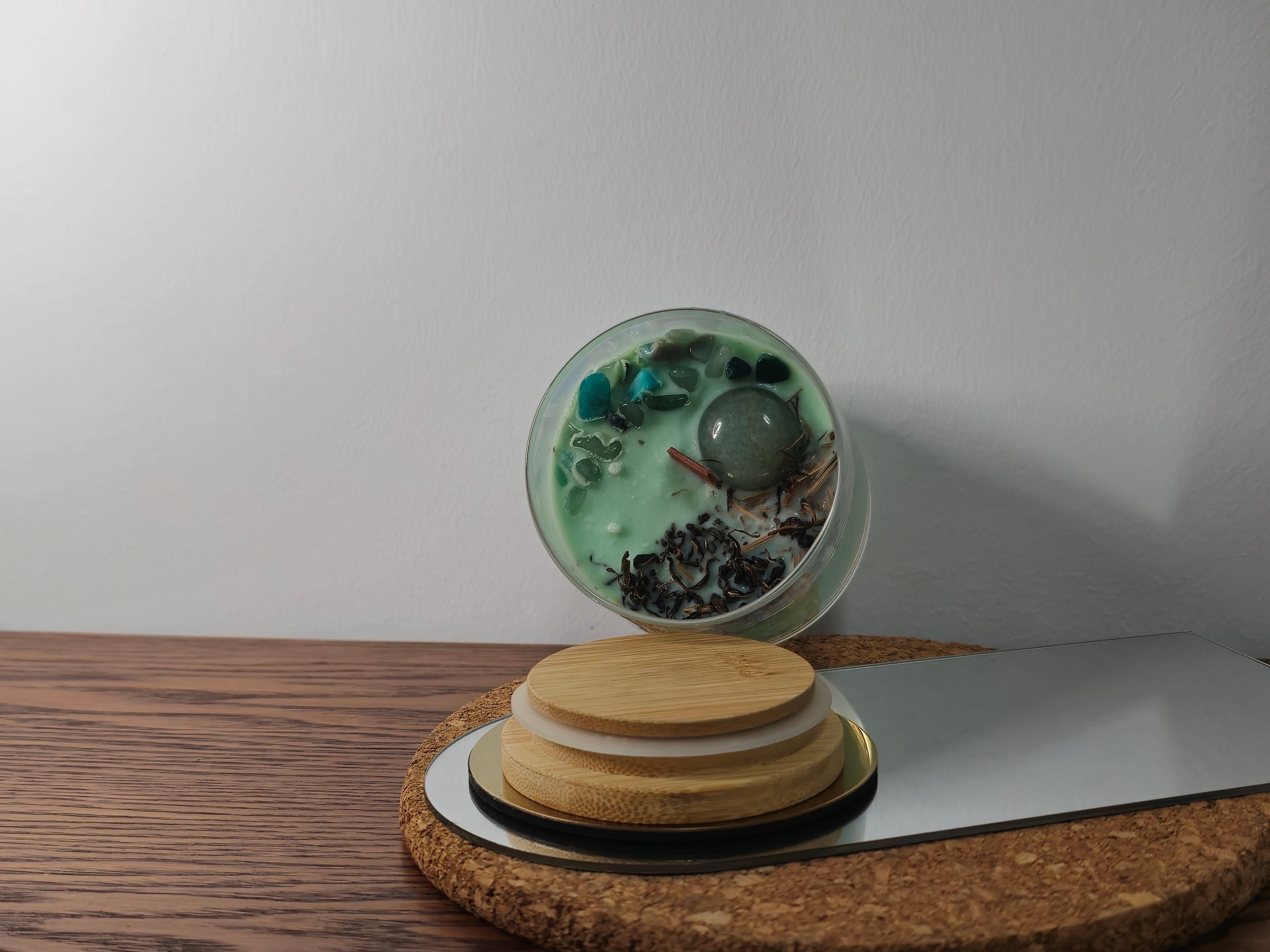 Top View of decorated and scented candle