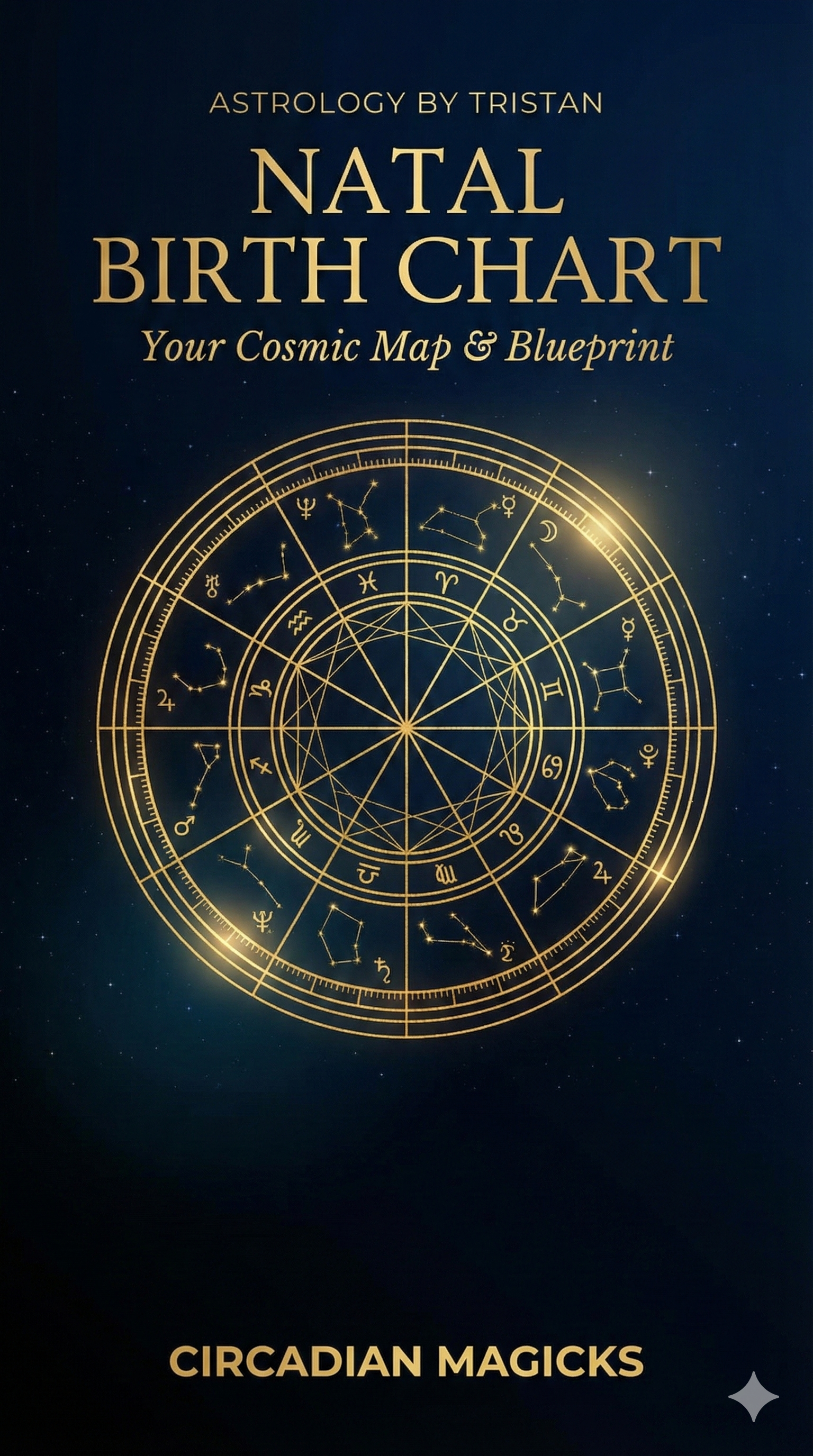 Book cover of 'Natal Birth Chart' by Tristan, featuring an astrological chart design on a dark background.