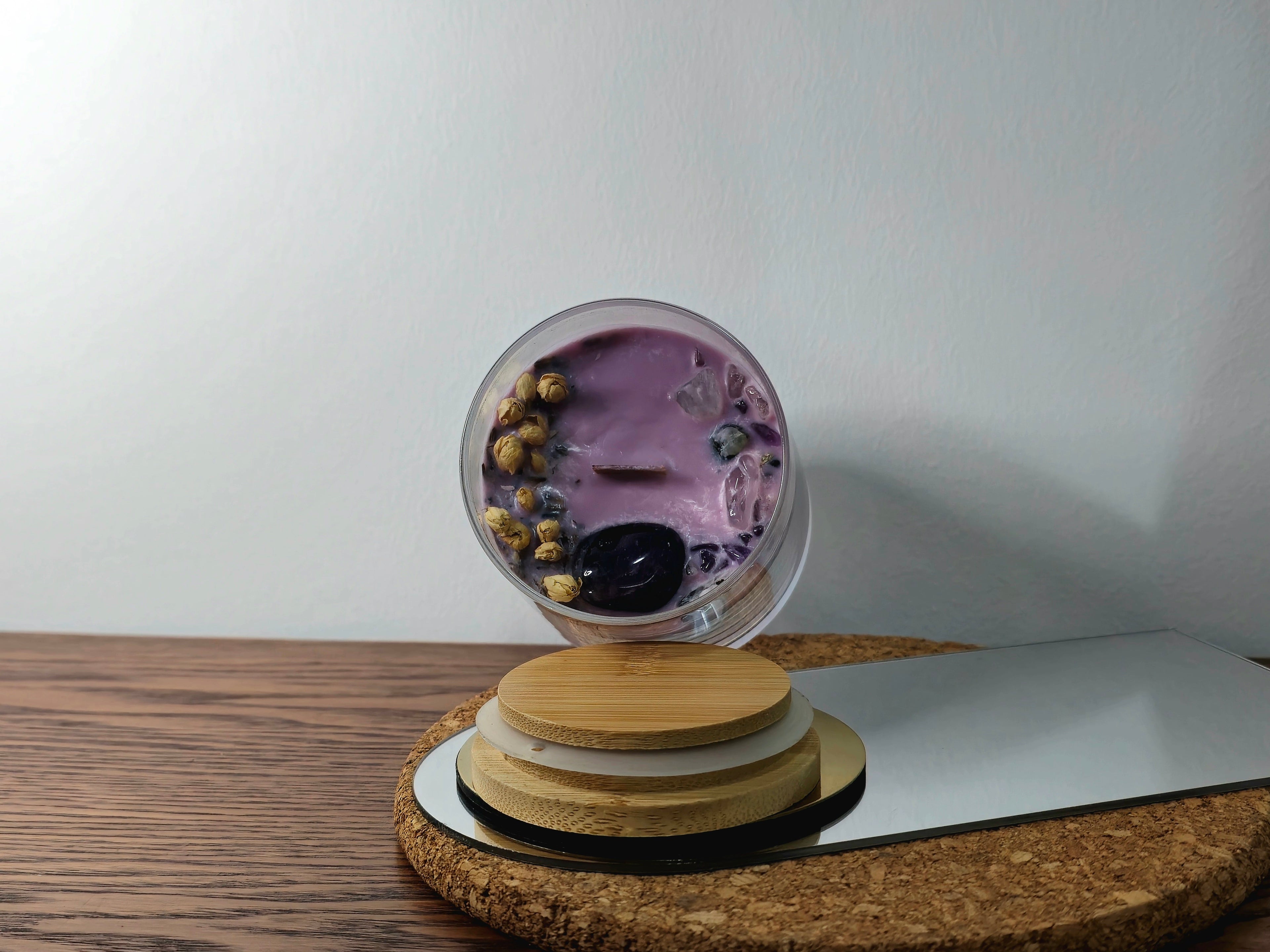 Top View of decorated and scented candle