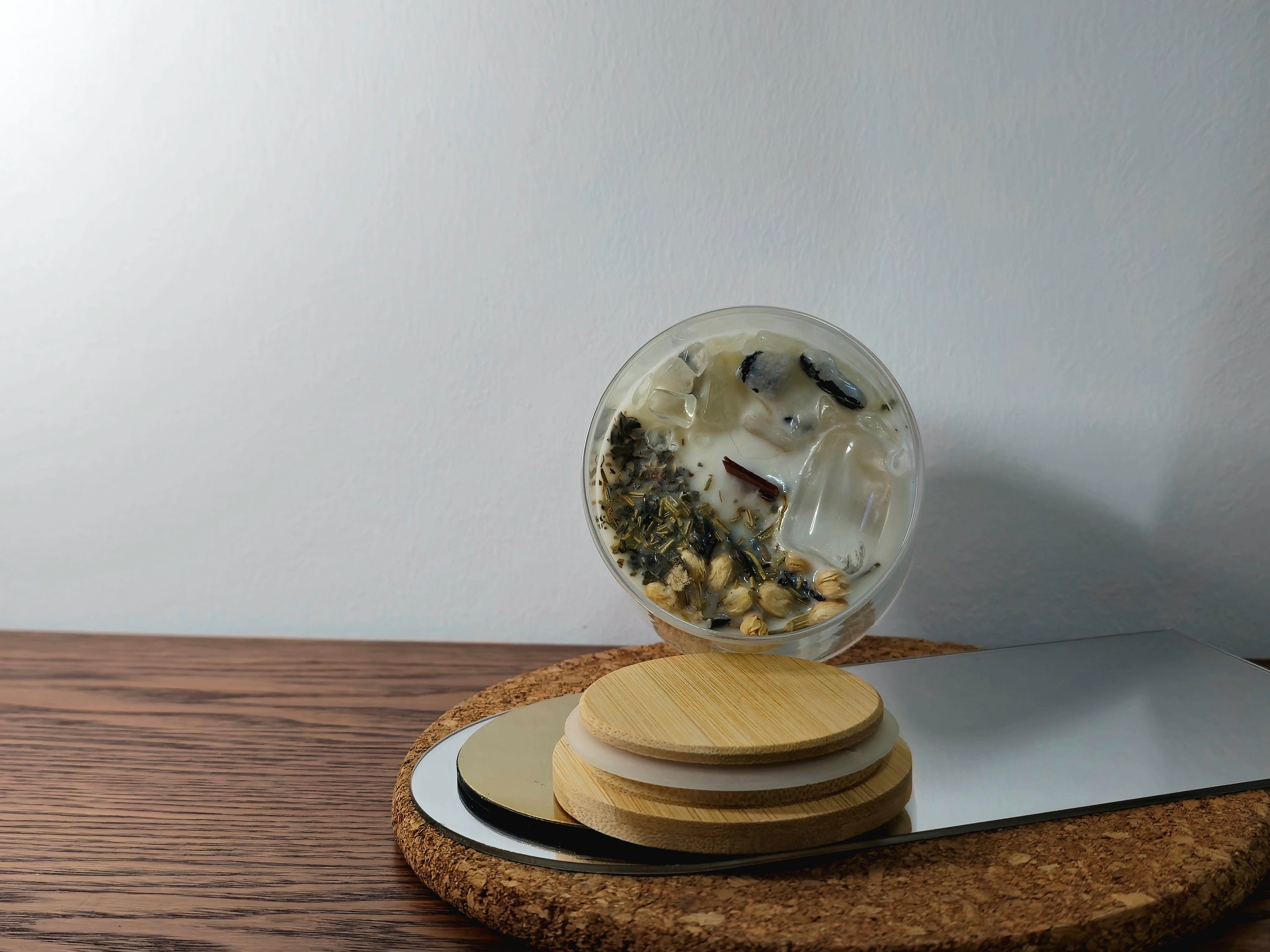 Top View of decorated and scented candle